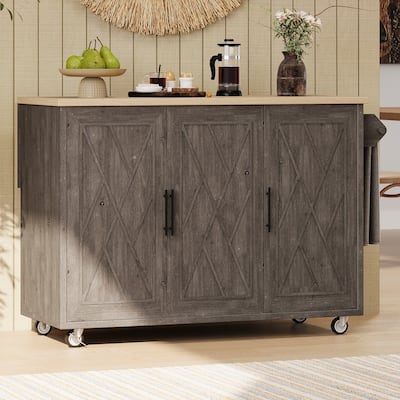 Geometric Twill Stripe Textured Design Kitchen Island with Drop Leaf - N/A
