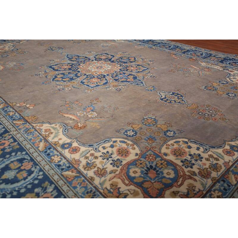 Grey Tabriz Persian Vintage Area Rug Hand-Knotted Bedroom Wool Carpet - 7'10" x 11'0"
