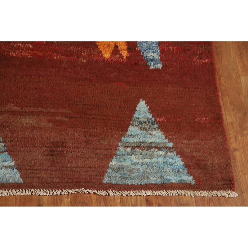 Geometric Moroccan Oriental Area Rug Handmade Red Wool Carpet - 6'4" x 8'9"