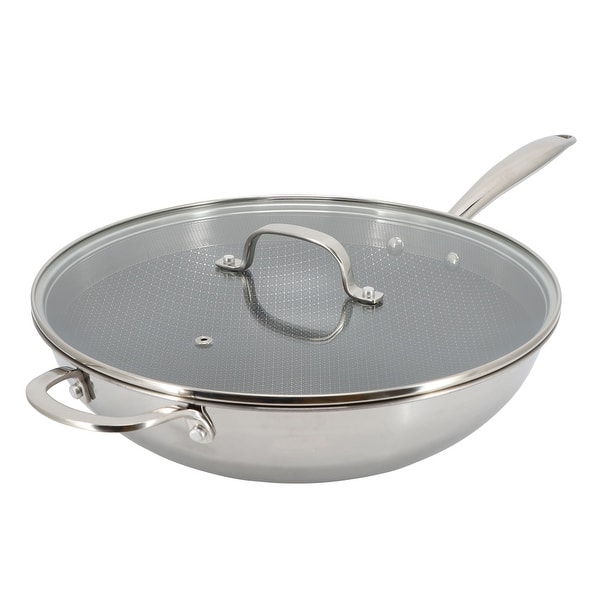 slide 2 of 6, Better Chef 12.5 Inch 3-Ply Stainless Steel Nonstick Wok with Lid in Silver