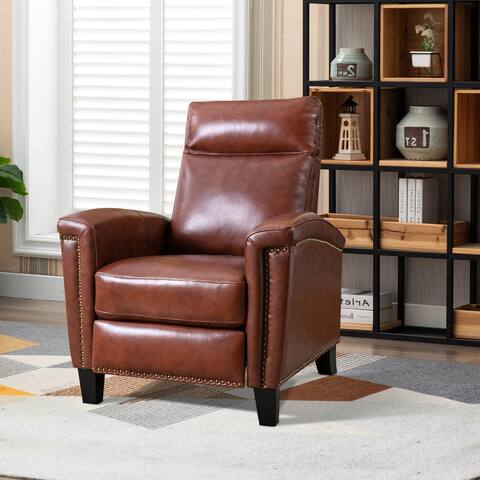 Genuine Leather Pushback Recliner with Nailhead Trim