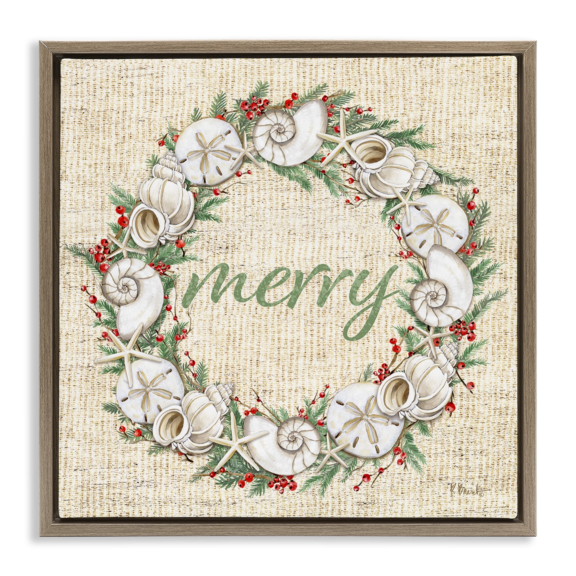 Stupell Shells & Holly Merry Framed Floater Canvas Wall Art Design By Paul Brent