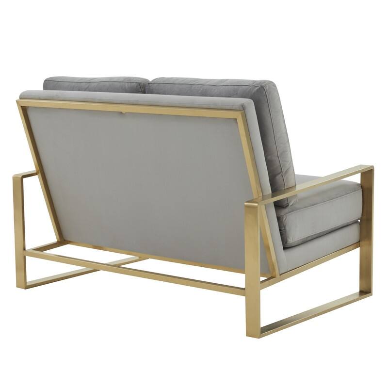 Jefferson Modern Leather/Velvet Loveseat Sofa with Silver/Gold Frame, Removable Cushions Couch for Home and Office