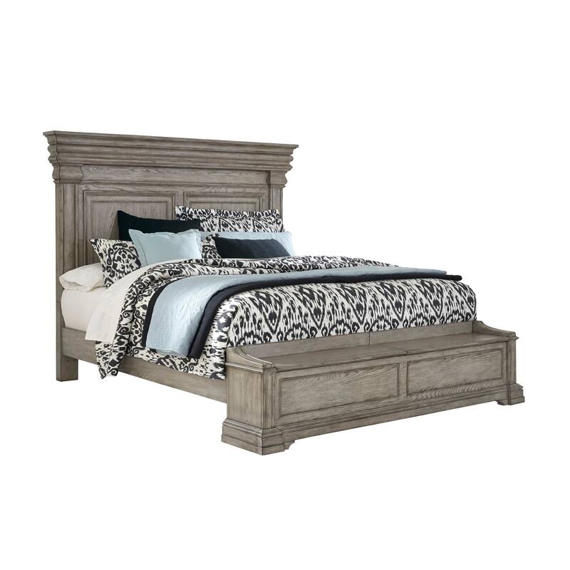 Madison Ridge King Panel Bed with Blanket Chest Footboard in Heritage Taupe