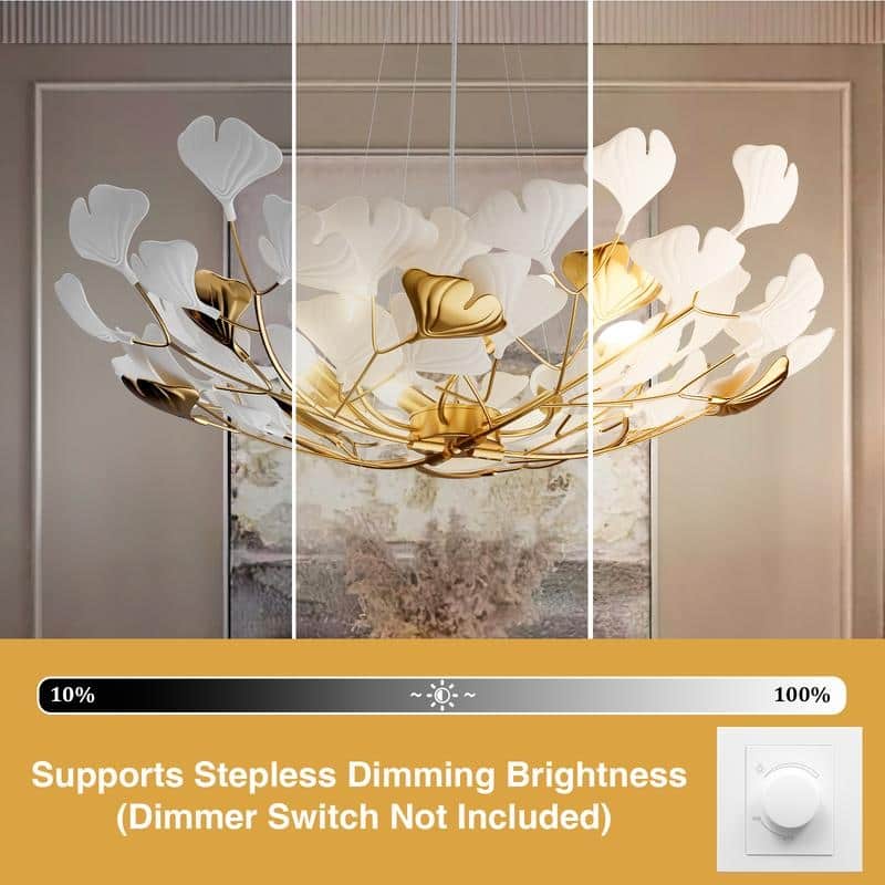 KAYLA Ceramic Ginkgo Leaf 8 -Light L40 Inch Chandelier