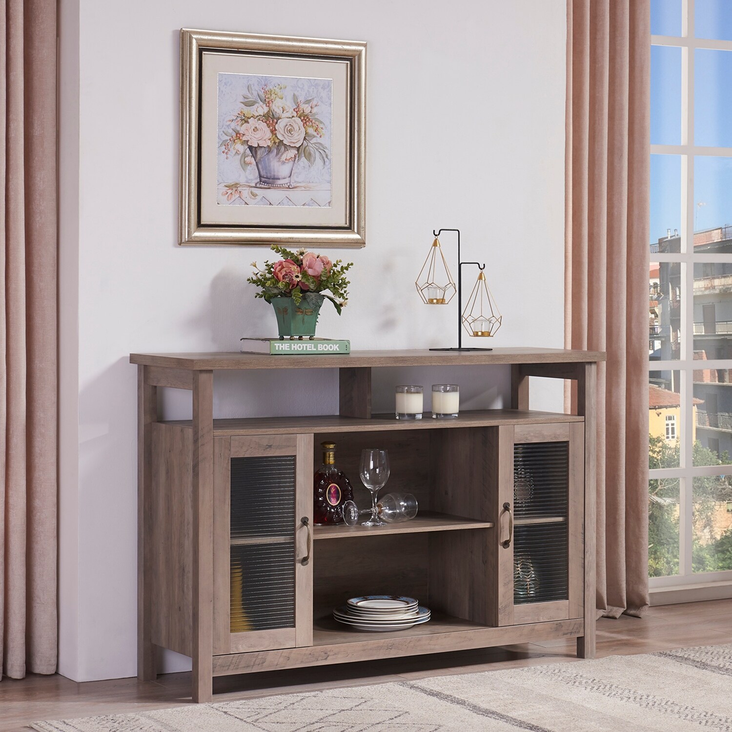 Gray wash shop buffet cabinet