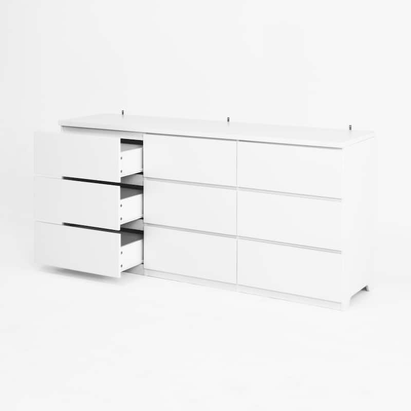 9-Drawer Cabinet for Bedroom, Wide Modern Chest of Drawers with No Handles Design for Living Room & Entryway