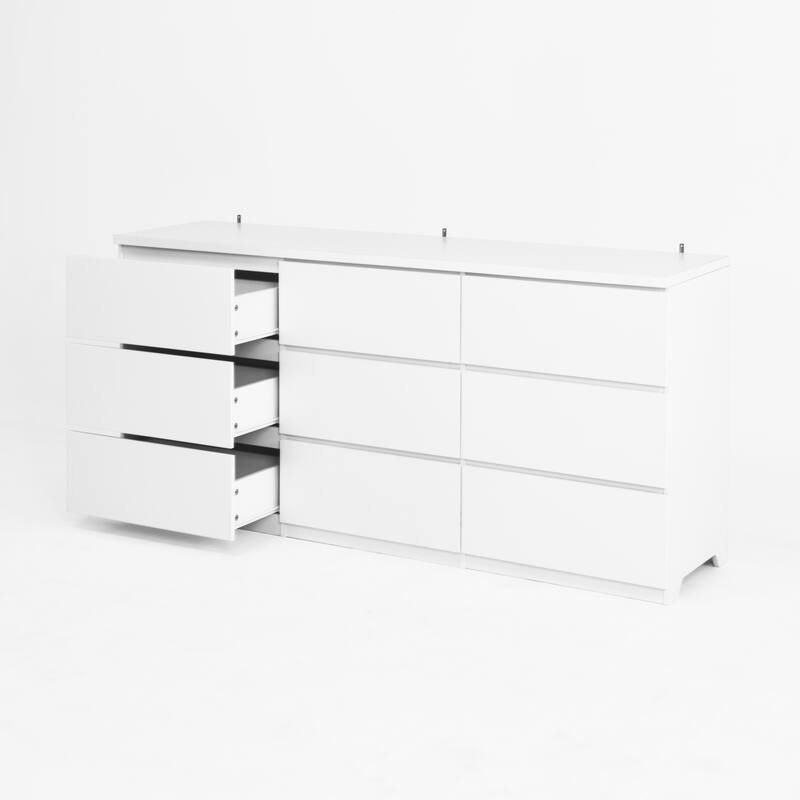 Modern 9-Drawer Dressing Table Storage Cabinet with Handle-Less, for Bedrooms, Living Rooms and Hallways