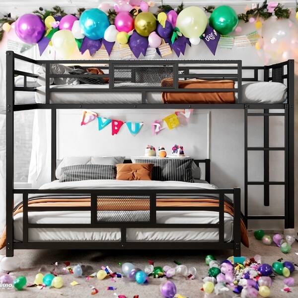 slide 2 of 27, 2 In 1 Metal Twin over Full L-shaped Bunk Bed With Safety Guaranteed Black