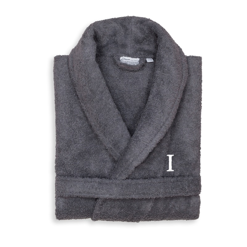 Authentic Hotel and Spa Unisex Grey Turkish Cotton Terry Bath Robe with White Block Monogram - L/XL - I