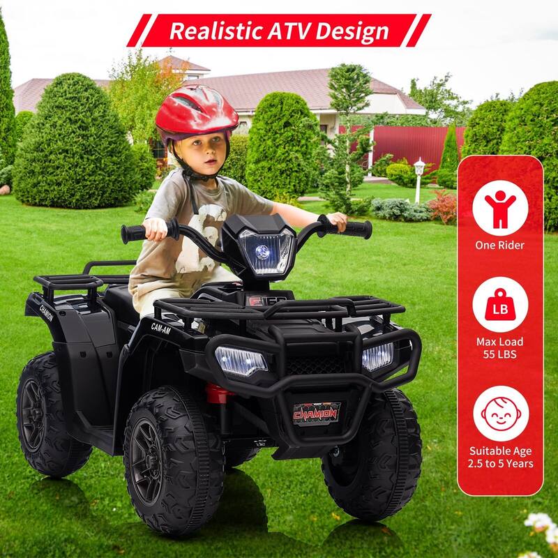 12V Battery-Operated Kids ATV, Dual Speed Adjustment, LED Light, Music, USB