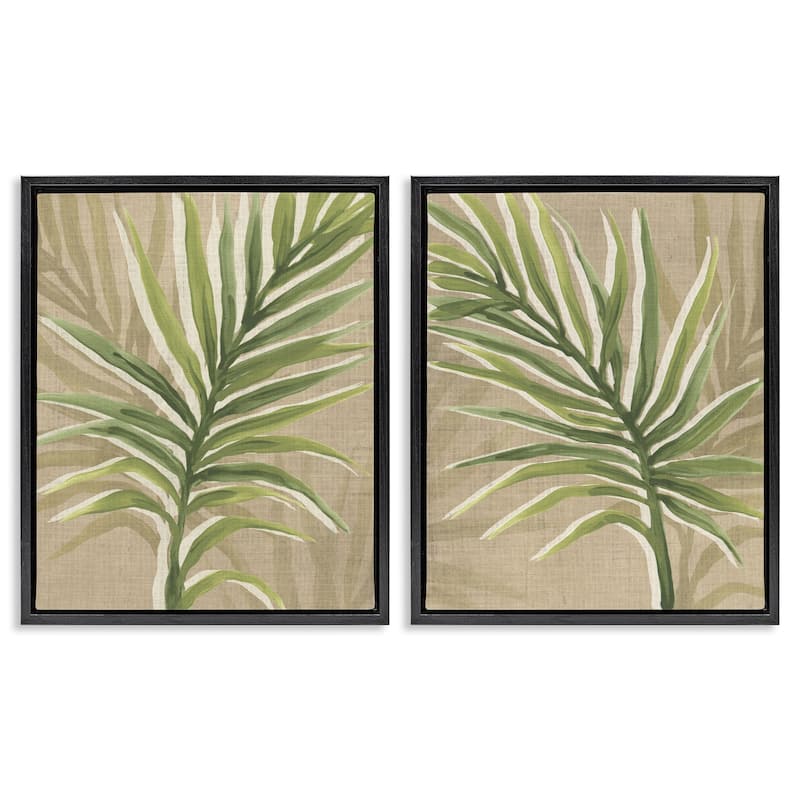 Stupell Natural Palm Leaves Framed Floater Canvas Wall Art Design By June Erica Vess (Set of 2) - 17 x 21 - Black