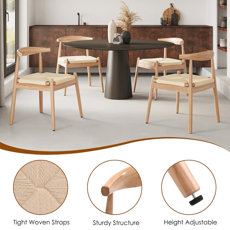 Weave Dining Chairs Set of 2, Mid-Century Modern Kitchen Chair with Solid Oak Frame & Handwoven Seat for Living Dining Room