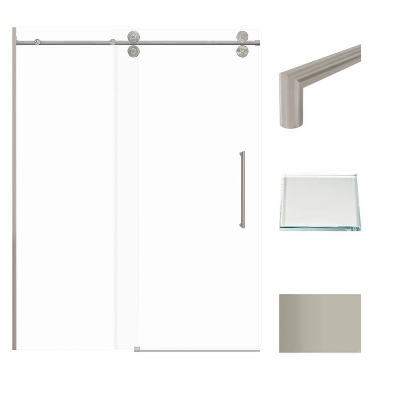 Teegan 59 in. W x 80 in. H Sliding Semi Frameless Shower Door with Fixed Panel with Clear Glass - 56.5-59-in W x 80-in H
