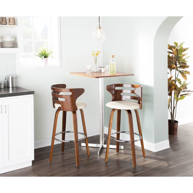 Carson Carrington Cranagh 30" Fixed-Height Bar Stool with Bent Wood Legs & Round Footrest (Set of 2)