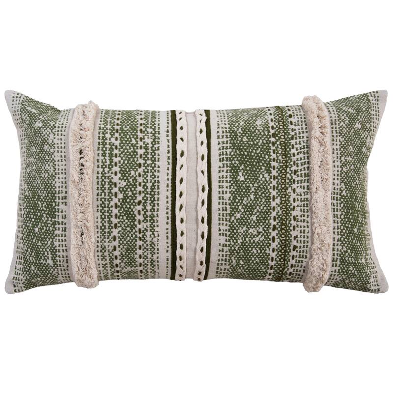 Rizzy Home Striped Textured Embroidered Throw Pillow - Green - Polyester