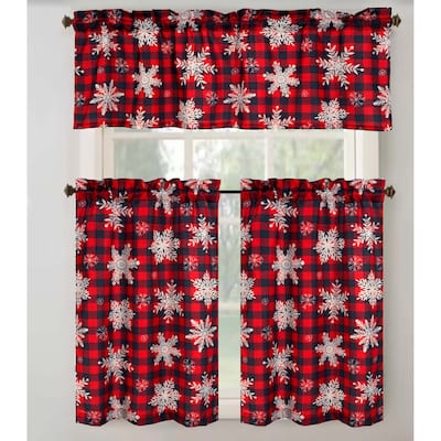 Christmas Plaid Snowfalke Printed Kitchen Curtain