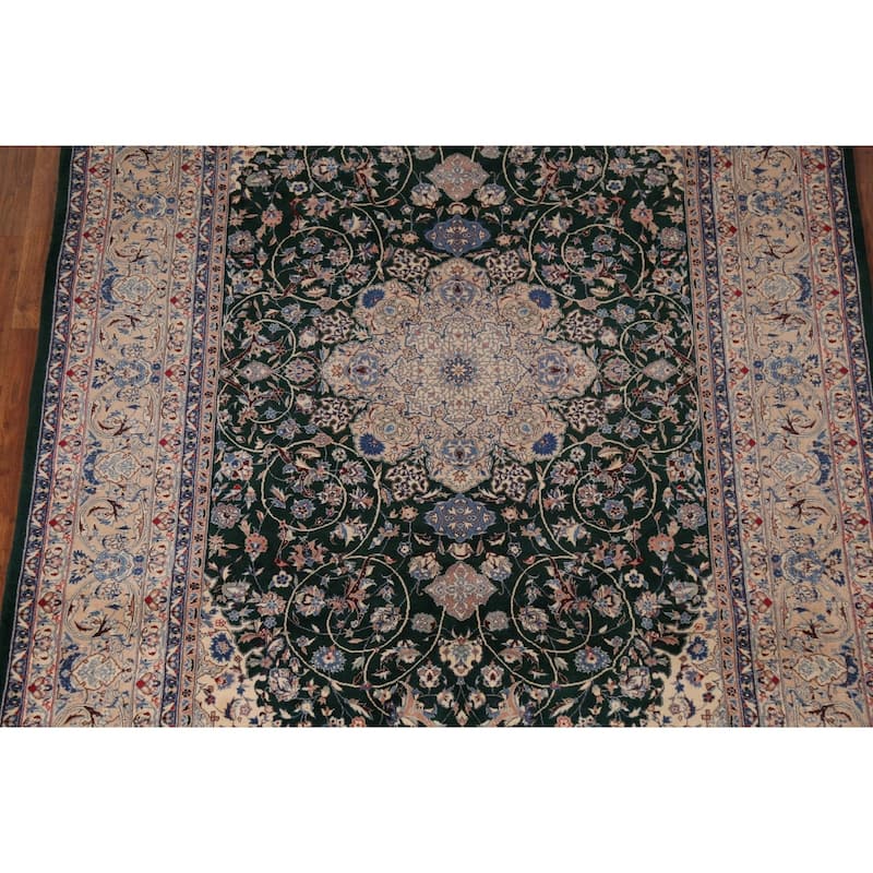Vegetable Dye Green Nain Chinese Area Rug Handmade Wool Carpet - 6'2"x 9'0"