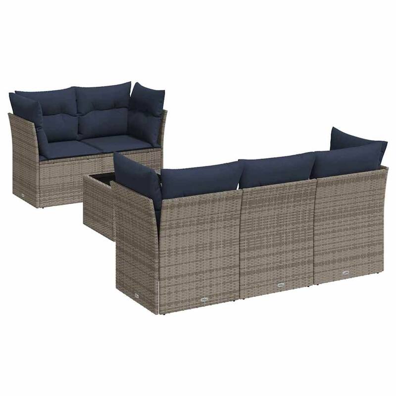 vidaXL 6 Piece Patio Sofa Set with Cushions Gray Poly Rattan - 24.4 x 24.4 x 27.2