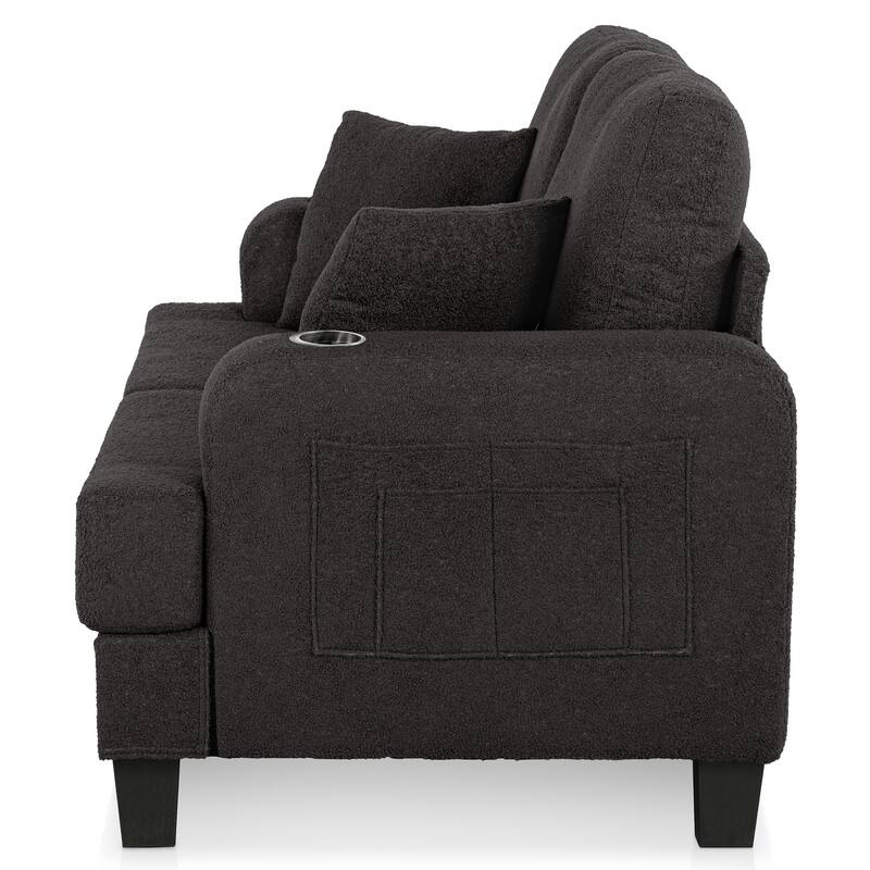 DH BASIC Modern Boucle Loveseat with Cup Holders and Side Pockets by Denhour
