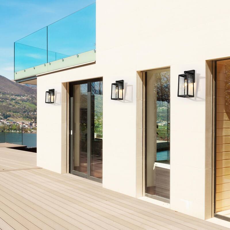 Modern Farmhouse Black 1-Light Outdoor Wall Sconces Patio Lantern - W5.9" x H13.4"