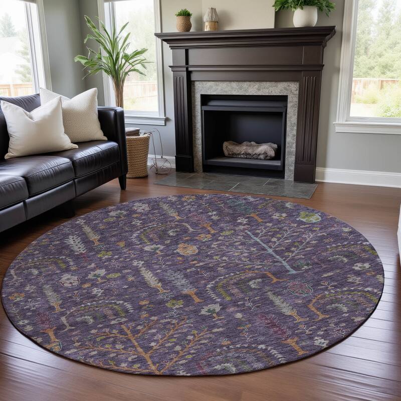 Premium Washable Super Soft Vintage Traditional Mayfield Rug - Eggplant - 8' x 8'