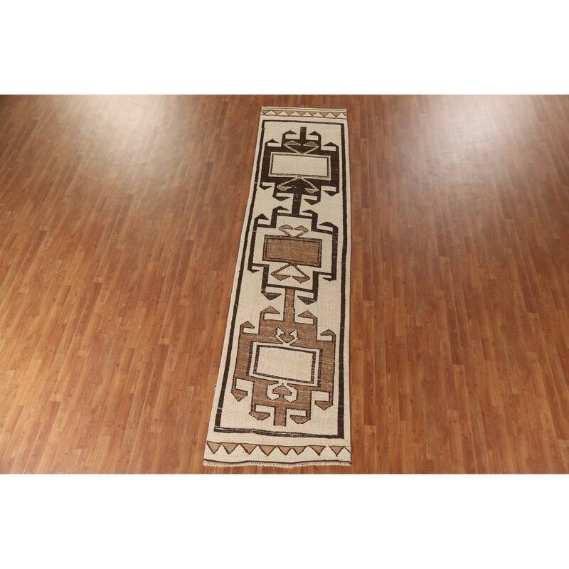 Vegetable Dye Anatolian Turkish Runner Rug Handmade Wool Carpet - 3'1"x 12'2"