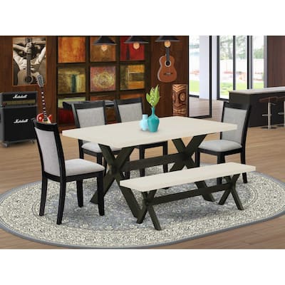 HomeStock 6-Piece Rectangle Natural Oak Finish Solid Wood Top Dining Table with 1-Bench, 4 Upholstered-Chairs