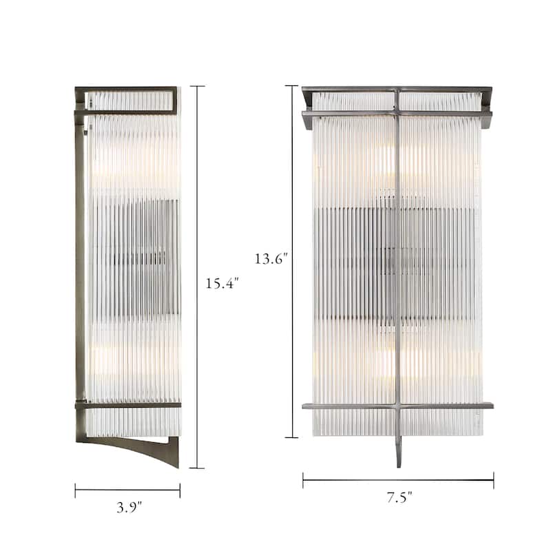 Modern 2-Light Brushed Rectangle Wall Sconce Acrylic Bathroom Vanity Light - W 7.5" x L 15.4" x H 3.9"