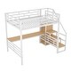 preview thumbnail 7 of 26, Full Size Metal Loft Bed with Desk, Storage Staircase and Small Wardrobe, Storage stairs can be installed left and right, White