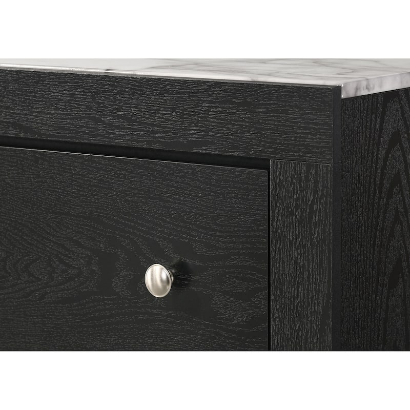 1pc Contemporary Modern White Faux Marble Top 2 Drawers Nightstand Black Finish Bedroom Furniture