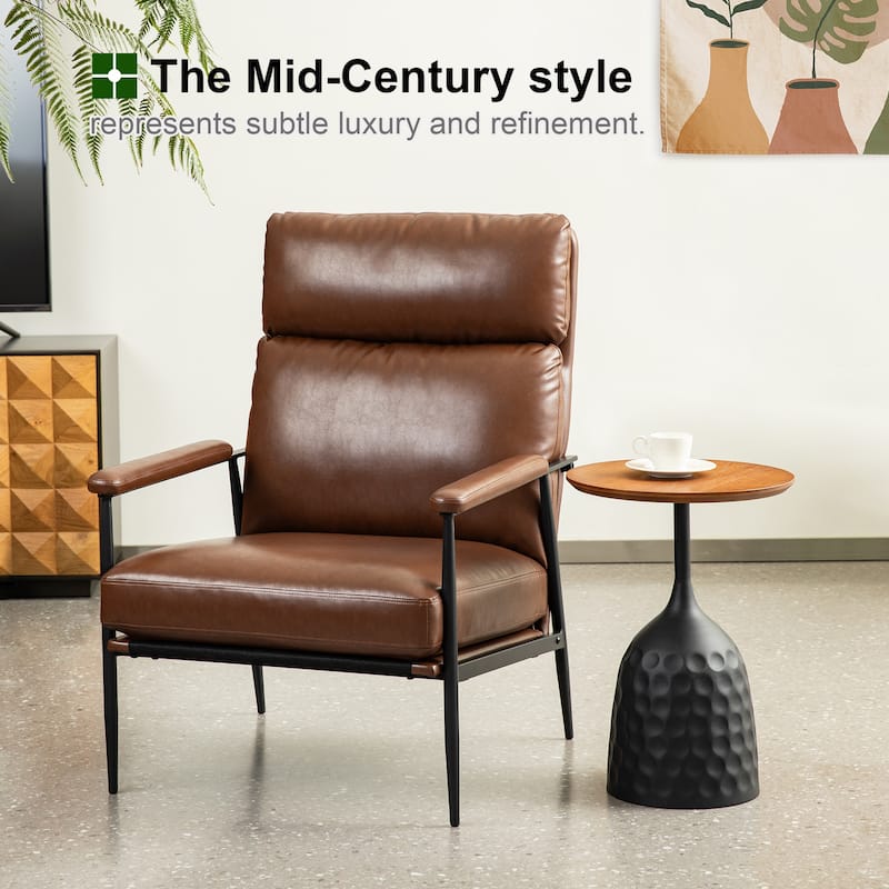 Glitzhome 33.75"W Mid-Century Modern Leatherette Armchair With High Back and Padded Arms - 33.75" W x 39.5" H x 28" D