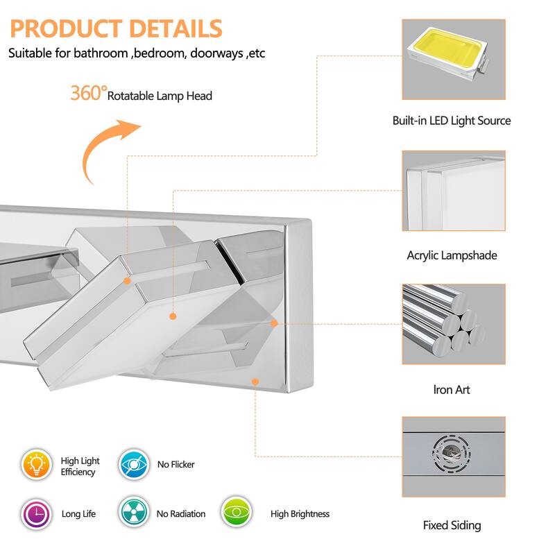 Modern LED Vanity Light, 8-Lights Wall Sconce for Bathroom and Mirror, Sleek Minimalist Design, Energy-Efficient