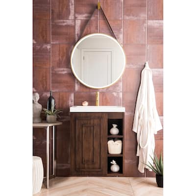 Alicante' 24" Single Vanity Cabinet, w/ White Glossy Composite Stone Countertop