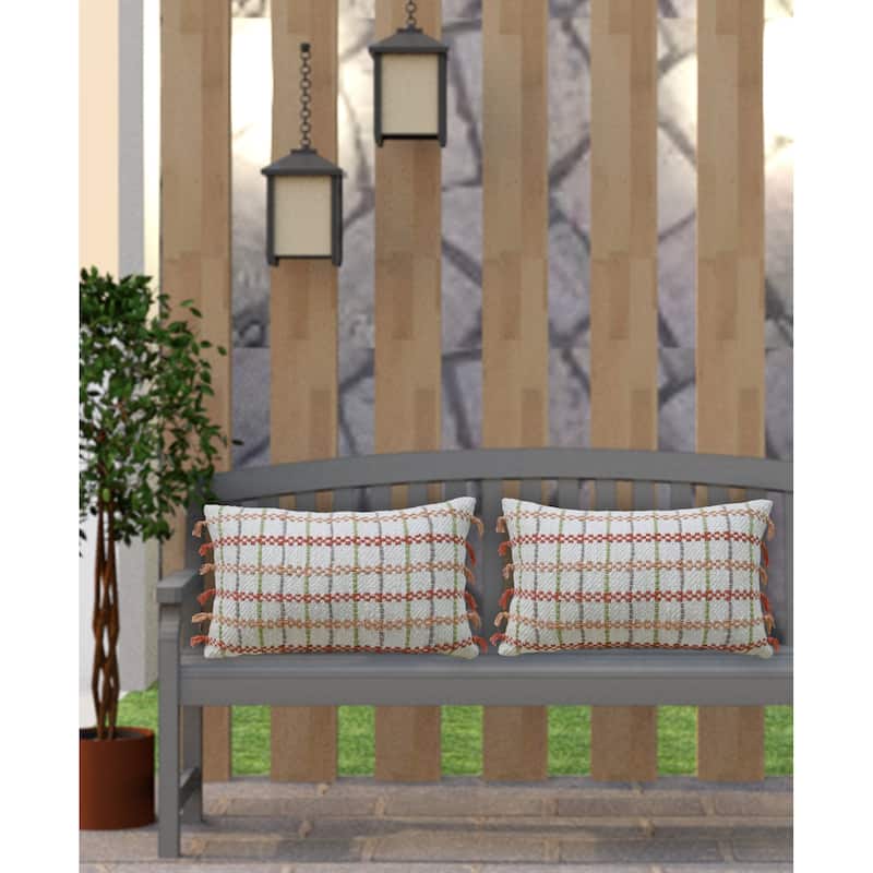 Linden Street Handwoven Knotted Edging Decorative Pillow, 14"X24"