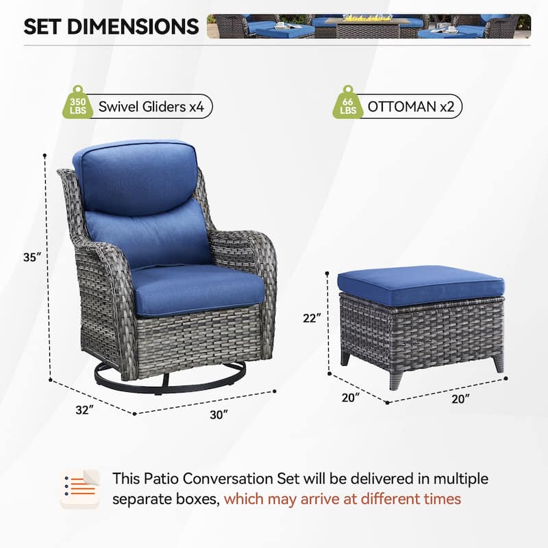 4 Pieces Outdoor Gliders Swivel Chairs Ottomans with 5-Inch Thick Cushions