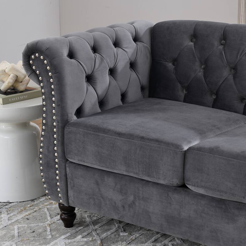 2-Pieces Chesterfield Velvet 3+2-Seater Combination Sofa Set with Nailhead Trim, Tufted Design, and Removable Cushions