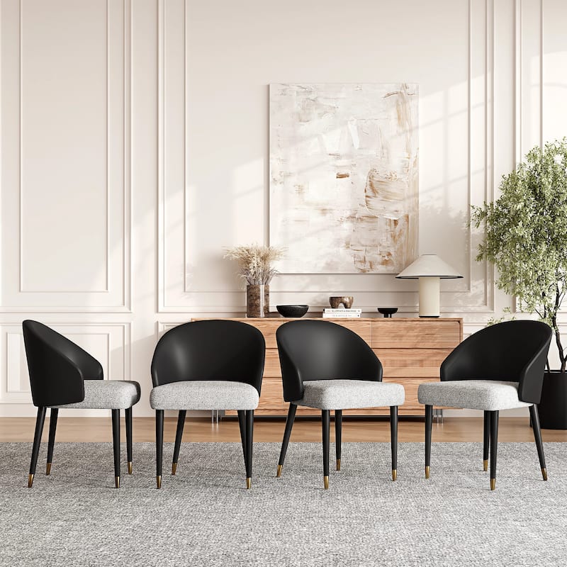 Modern Faux Leather and Fabric Upholstered Back Armchair Dining Chair Or Side Chair (Set of 4) - Black&Grey