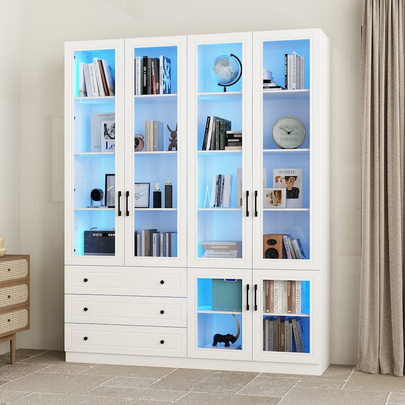 Office Cabinet Display Case w/Reinforced Glass and Adjustable Lighting - 63"Wx78.7”