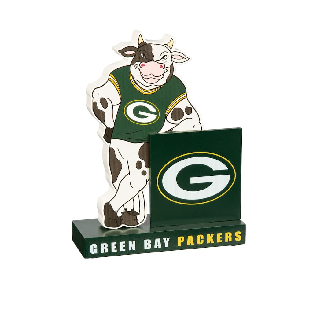 8 in. Wooden Mascot Statue with Team Logo, Green Bay Packers