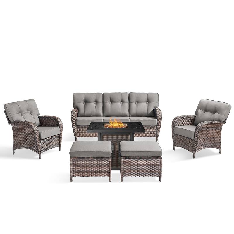 Pocassy Outdoor 30 In Fire Table with Sofa Patio Swivel Chair Set