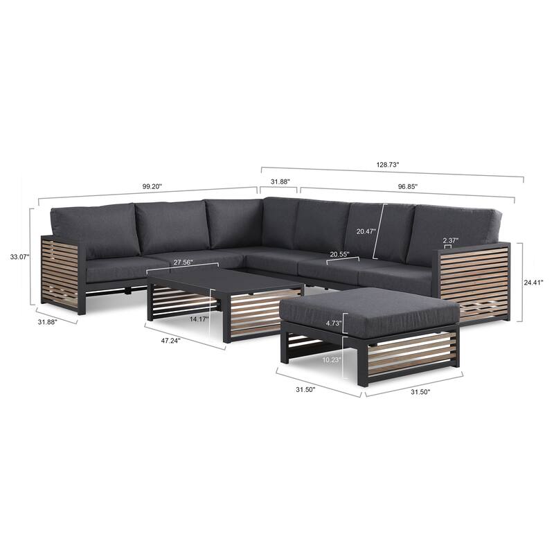 Cadora Teak 5 - Person Outdoor Sectional Seating Group- Left Hand Facing