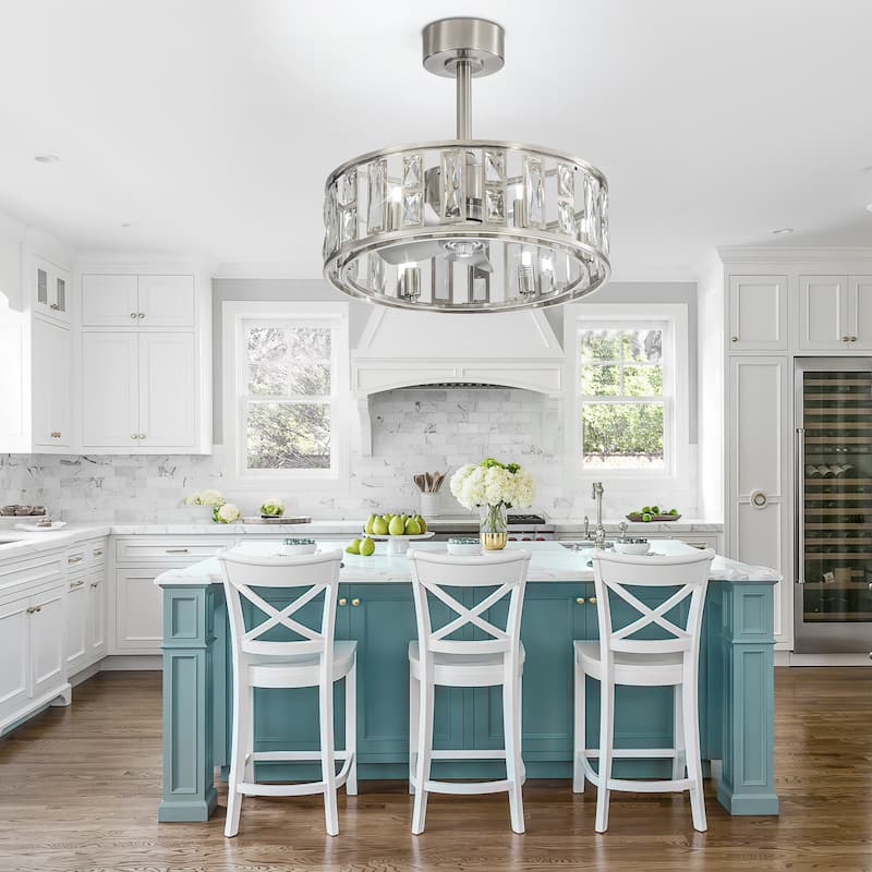 20" Caged Ceiling Fan with Crystal Light Remote Control, Bladeless Chandelier - 20 Inch