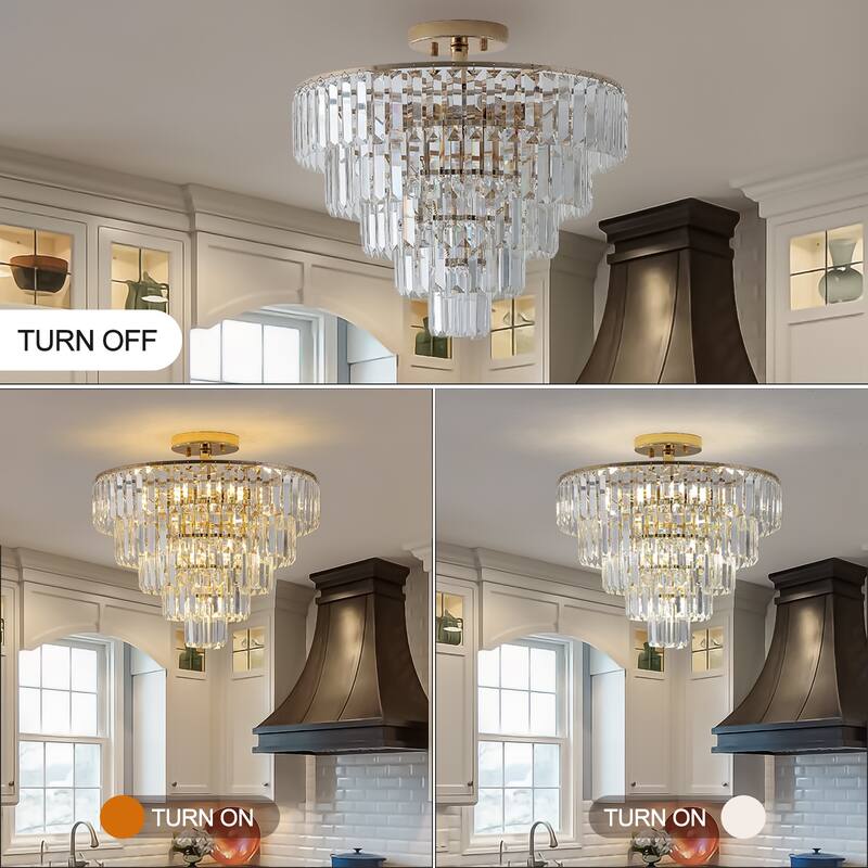 Crystal Chandeliers,5-Tier Round Semi Flush Mount Chandelier Light Fixture,Large Ceiling Lighting for Living Room Dining Room