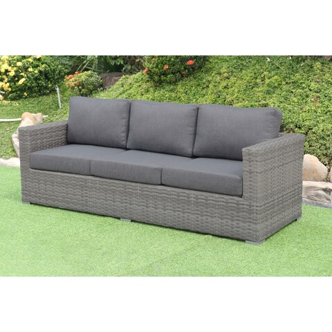 Miami 3-Seater Patio Sofa Couch Wicker Sofa Patio Seating Rattan Wicker Couch With Olefin Cushions - Grey