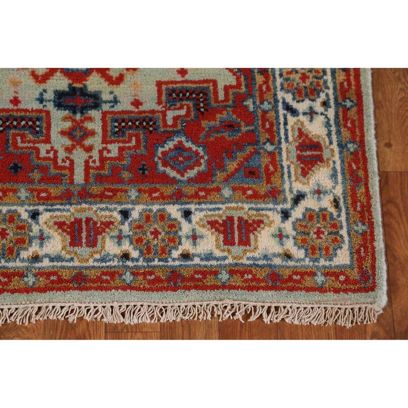 Green Geometric Viss Indian Rug Hand-Knotted Wool Carpet - 2'11" x 5'2"