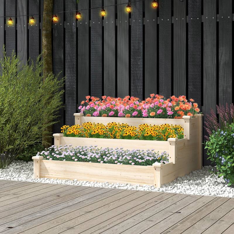 Costway 3-Tier Wooden Raised Garden Bed with Open-Ended Base Growing - See Details