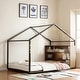 preview thumbnail 2 of 16, Full Size Metal Bed House Bed Frame with Shelves and Lights