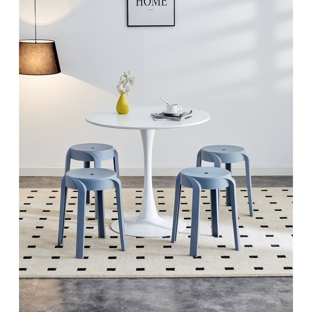 4 Piece of Stackable Colorful Round Plastic Chair Nesting Stools Indoor Outdoor Flexible Seating and 1 Piece of Picnic Table
