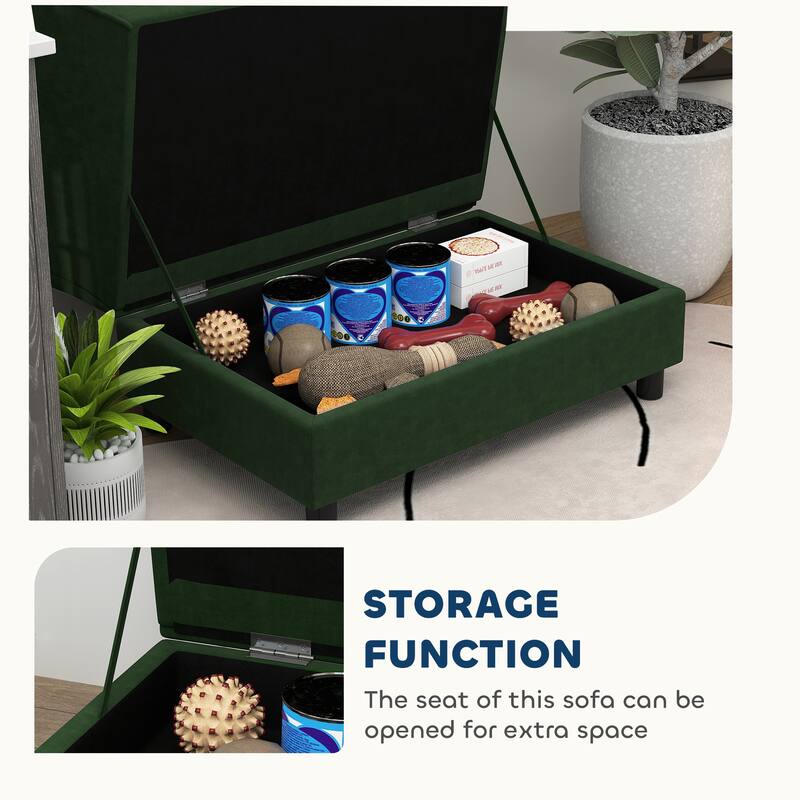 Faux Linen Pet Sofa with Storage Small Dog Couch with Thick Tufted Cushion Backrest and Armrests for Dogs